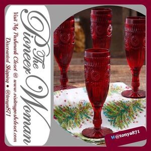 🦋 RARE! 🦋 New Pioneer Woman Adeline 6-oz Flute, Red, Set of 4
